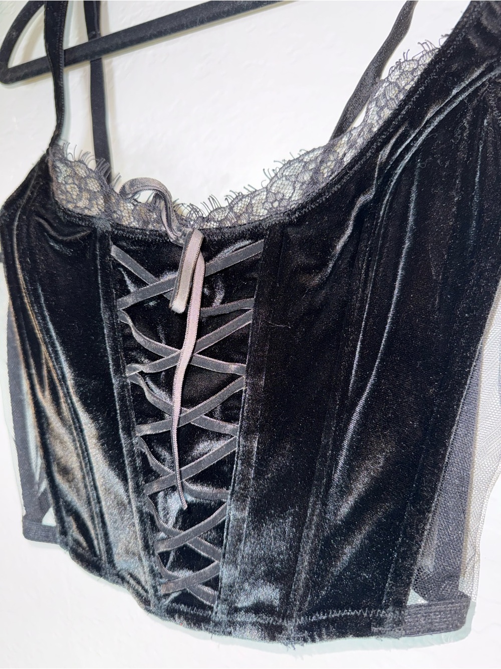 Black Victoria secret Velvet Lace-Trim Corset Crop Top